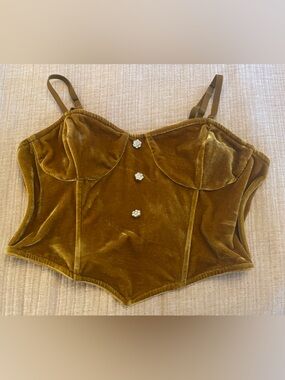 Forever 21 Mustard Velvet Corset Tank with Rhinestone Buttons